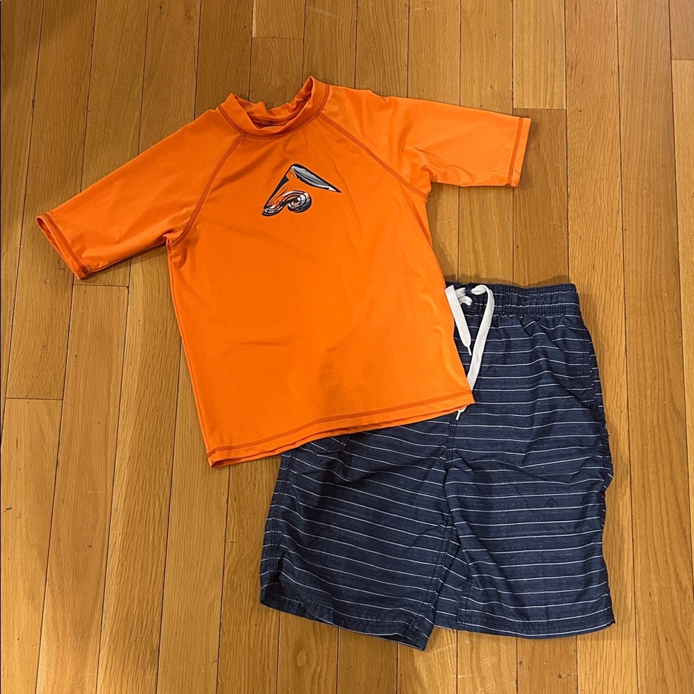Kanu Boys Swim Set Top Rashguard Surf Swim Trunks Shorts Size M/L 10-12